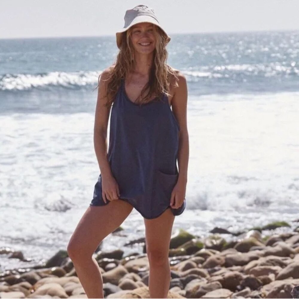 Free People Hot Shot Mini Dress Blue Indigo size Large - Picture 2 of 13